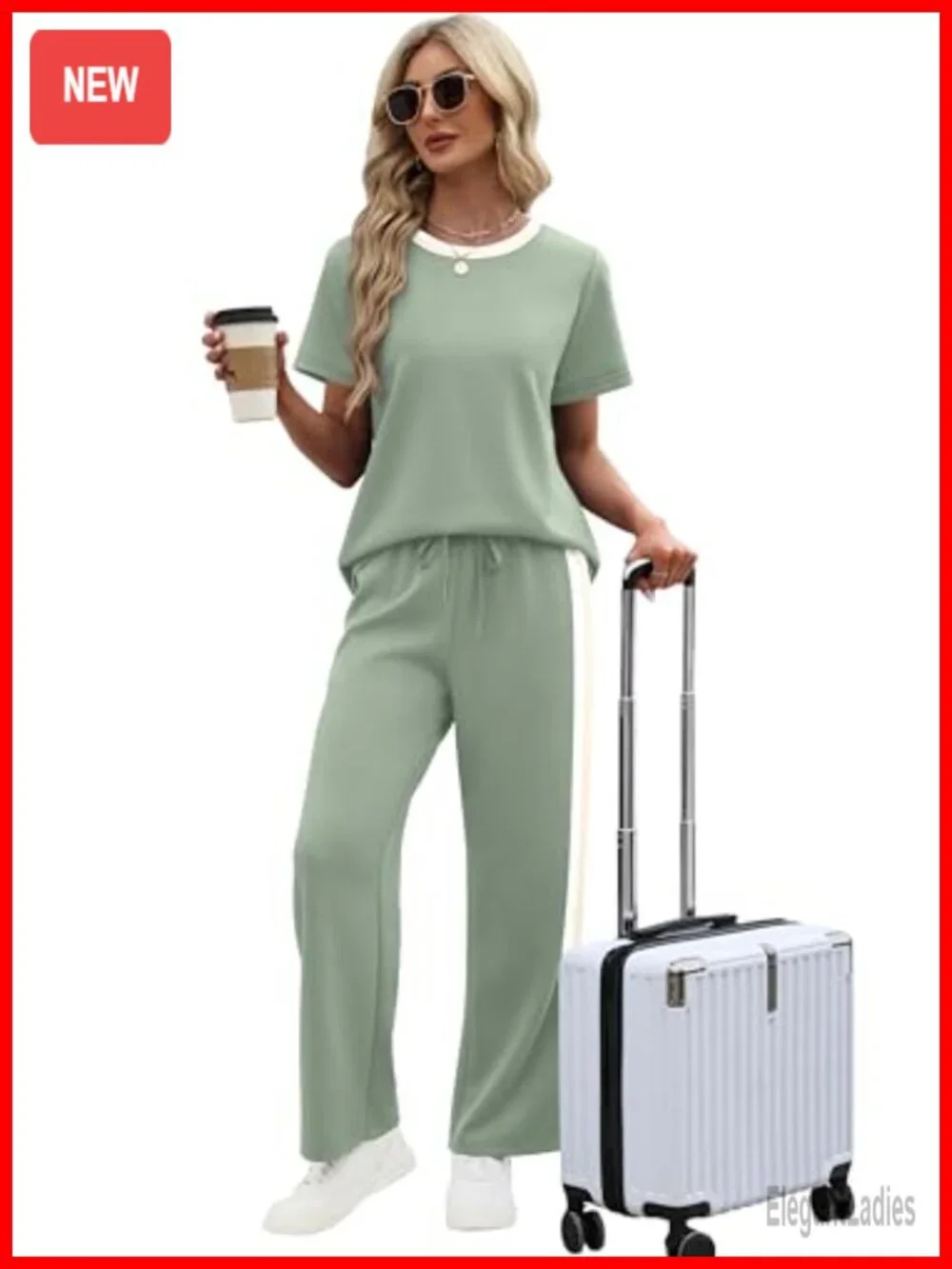 2 Piece Lounge Set Short Sleeve Top Wide Leg Pants with Pockets Matching Set